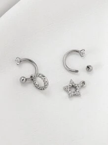 2 Miếng Thép không gỉ Hình chữ C Hoa tai Với Zirconia , Đối với phụ nữ , - Bạc - Xem 2