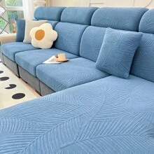 1 Vỏ bọc ghế sofa họa tiết lá chống thấm nước bằng vải Jacquard, Vỏ bọc ghế sofa bằng sợi Polyester có độ đàn hồi cao cho ghế sofa 1/2/3/4 chỗ ngồi, Chân váy sofa chống bẩn, chống trầy xước có họa tiết lá - Màu xanh lam - Xem 2