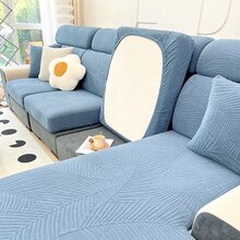 1 Vỏ bọc ghế sofa họa tiết lá chống thấm nước bằng vải Jacquard, Vỏ bọc ghế sofa bằng sợi Polyester có độ đàn hồi cao cho ghế sofa 1/2/3/4 chỗ ngồi, Chân váy sofa chống bẩn, chống trầy xước có họa tiết lá - Màu xanh lam - Xem 9