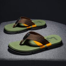 男士拼色拖鞋,防滑柔軟鞋底拋棄鞋,時尚編織帶,適合海灘,水上活動鞋