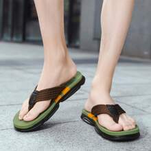 男士拼色拖鞋,防滑柔軟鞋底拋棄鞋,時尚編織帶,適合海灘,水上活動鞋