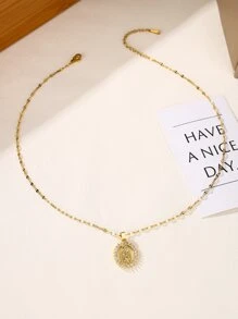 1 pièce Collier En Acier Inoxydable Créatif & Personnalisé Mode Ovale Design micro Incrusté Zircone Cubique Pendentif Pour Femme , Adapté Pour Mariage , Fête Et Port Quotidien