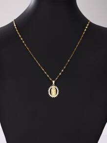 1 pièce Collier En Acier Inoxydable Créatif & Personnalisé Mode Ovale Design micro Incrusté Zircone Cubique Pendentif Pour Femme , Adapté Pour Mariage , Fête Et Port Quotidien