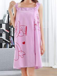 1 Pieza Falda De Baño Con Estampado De Conejo Morado De Dibujos Animados, Albornoz De Secado Rápido Y Absorbente - Morado - Ver 2