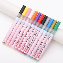 美甲塗鴉筆套裝，12 件裝指甲彩繪記號筆霓虹燈快乾美甲繪畫筆 DIY 抽象線條筆美甲美甲沙龍用品 - 彩色 - 查看 2