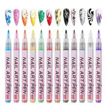 美甲塗鴉筆套裝，12 件裝指甲彩繪記號筆霓虹燈快乾美甲繪畫筆 DIY 抽象線條筆美甲美甲沙龍用品 - 彩色 - 查看 1