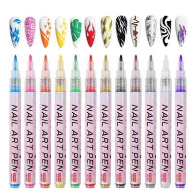 美甲塗鴉筆套裝，12 件裝指甲彩繪記號筆霓虹燈快乾美甲繪畫筆 DIY 抽象線條筆美甲美甲沙龍用品