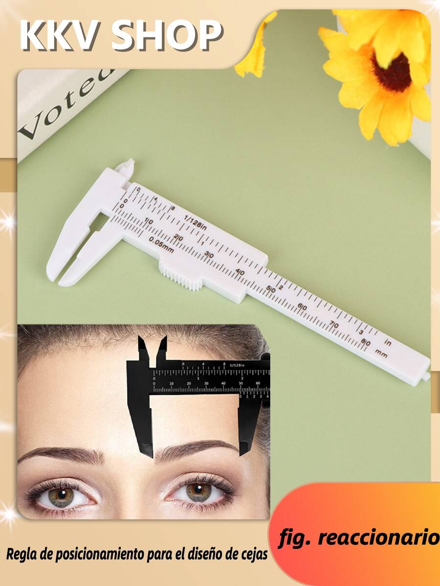 Calibrador Vernier para Cejas - Kit de Maquillaje de Cejas Perfectas con Pestañas y Extensiones de Pestañas, Pie de Rey Profesional para Medición - Herramienta para Diseño de Lashes y Pestañas, Preciso y Duradero - Blanco - Ver 1