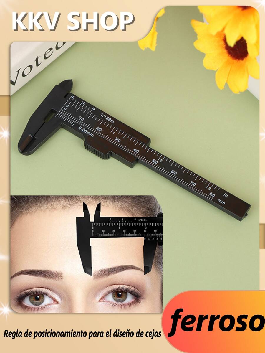 Vernier Caliper For Eyebrows - Perfect Eyebrows Makeup Kit With Eyelashes And Eyelash Extensions, Professional Caliper For Measurement - Tool For Lashes And Eyelashes Design, Accurate And Durable - 黑色 - 查看 1