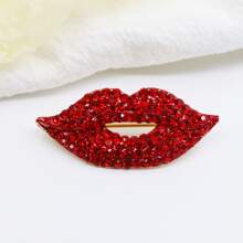 1pc Personalized Creative Red Lip Brooch, Alloy And Crystal Light Luxury Suit Pin, Accessory For Suits - Red
