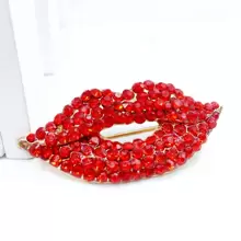 1pc Personalized Creative Red Lip Brooch, Alloy And Crystal Light Luxury Suit Pin, Accessory For Suits - Red
