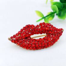 1pc Personalized Creative Red Lip Brooch, Alloy And Crystal Light Luxury Suit Pin, Accessory For Suits - Red