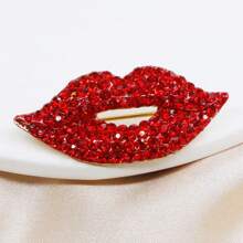 1pc Personalized Creative Red Lip Brooch, Alloy And Crystal Light Luxury Suit Pin, Accessory For Suits - Red