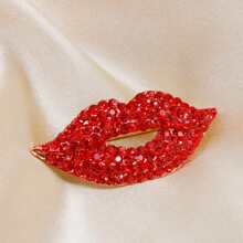 1pc Personalized Creative Red Lip Brooch, Alloy And Crystal Light Luxury Suit Pin, Accessory For Suits - Red