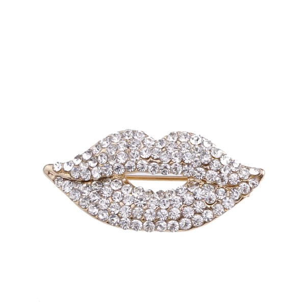 1pc Personalized Creative Red Lips Brooch, Alloy & Crystal Luxury Pin For Suit Decoration, White
