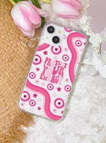 Letter Graphic Clear Phone Case - Pink - View 1