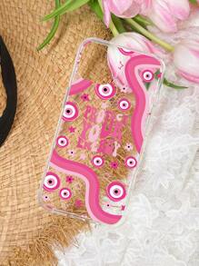 Letter Graphic Clear Phone Case - Pink - View 3