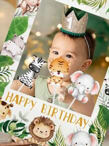 1 set Cadre photo en papier motif animaux de la jungle et de la forêt, accessoire de photographie pour fête d'anniversaire, décoration photo, Noël