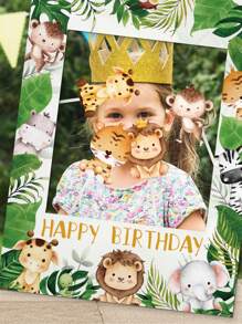 1 set Cadre photo en papier motif animaux de la jungle et de la forêt, accessoire de photographie pour fête d'anniversaire, décoration photo, Noël