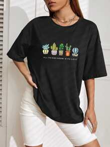 Camiseta cactus con con estampado de slogan - Negro - Ver 2