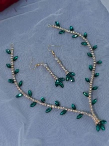 彩色水钻新娘头链发箍，适用于婚礼、生日派对、圣诞节装扮、皇家皇冠、情人节配饰 - 墨綠色 - 查看 2