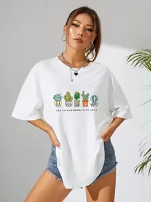 Camiseta cactus con con estampado de slogan - Blanco - Ver 2