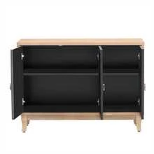 MERAX Sideboard With Glass Doors, 3 Door Mirrored Buffet Cabinet With Silver Handle For Living Room, Hallway, Dining Room - Rửa gỗ tự nhiên - Xem 9