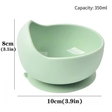 嬰兒矽膠碗&勺子套裝,木柄矽膠湯匙,孩子們的吸碗 - 綠色 - 查看 3