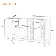 MERAX Sideboard With Glass Doors, 3 Door Mirrored Buffet Cabinet With Silver Handle For Living Room, Hallway, Dining Room - Rửa gỗ tự nhiên - Xem 6