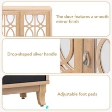 MERAX Sideboard With Glass Doors, 3 Door Mirrored Buffet Cabinet With Silver Handle For Living Room, Hallway, Dining Room - Rửa gỗ tự nhiên - Xem 4