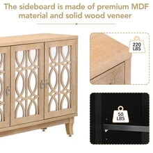 MERAX Sideboard With Glass Doors, 3 Door Mirrored Buffet Cabinet With Silver Handle For Living Room, Hallway, Dining Room - Rửa gỗ tự nhiên - Xem 5