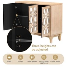 MERAX Sideboard With Glass Doors, 3 Door Mirrored Buffet Cabinet With Silver Handle For Living Room, Hallway, Dining Room - Rửa gỗ tự nhiên - Xem 3