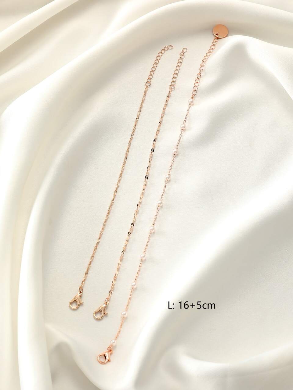 3pcs Simple & Elegant Rose Gold-Tone Faux Pearl Chain Bracelet Set For Women, Daily Wear, Party, Wedding Valentines,Mom,Mother,Mother's Day,Gift