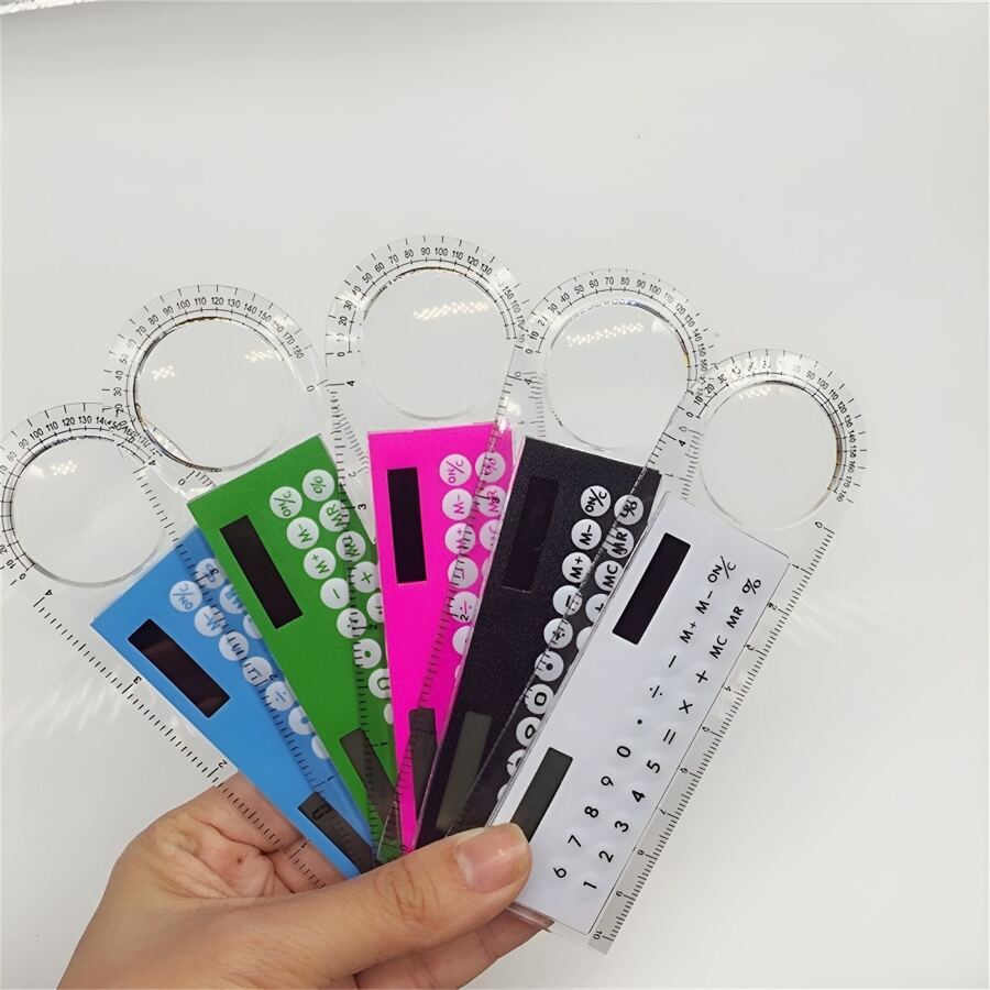 1入迷你多功能13cm學生尺,帶有太陽能計算機、角度放大鏡和計算機 - 白色 - 查看 1