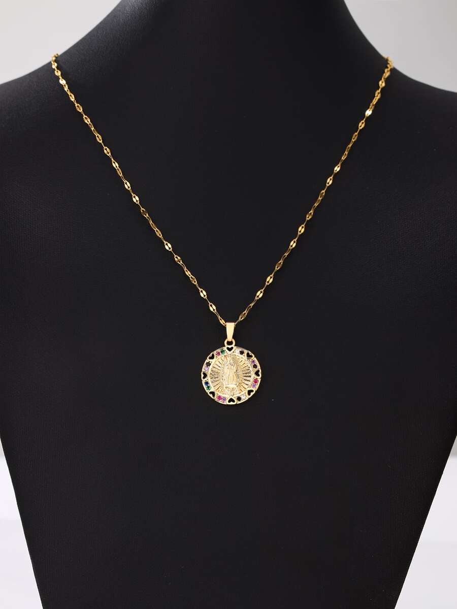 1件時尚創意圓形微嵌multi-color立方氧化鋯聖母頸鍊,最適合女性生日禮物或日常佩戴 - 彩色 - 查看 1