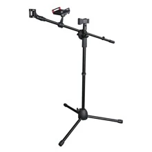 AW Microphone Boom Arm Stand W/ Dual Mic Clips Adjustable Tripod Phone Mount Holder - 黑色 - 查看 2
