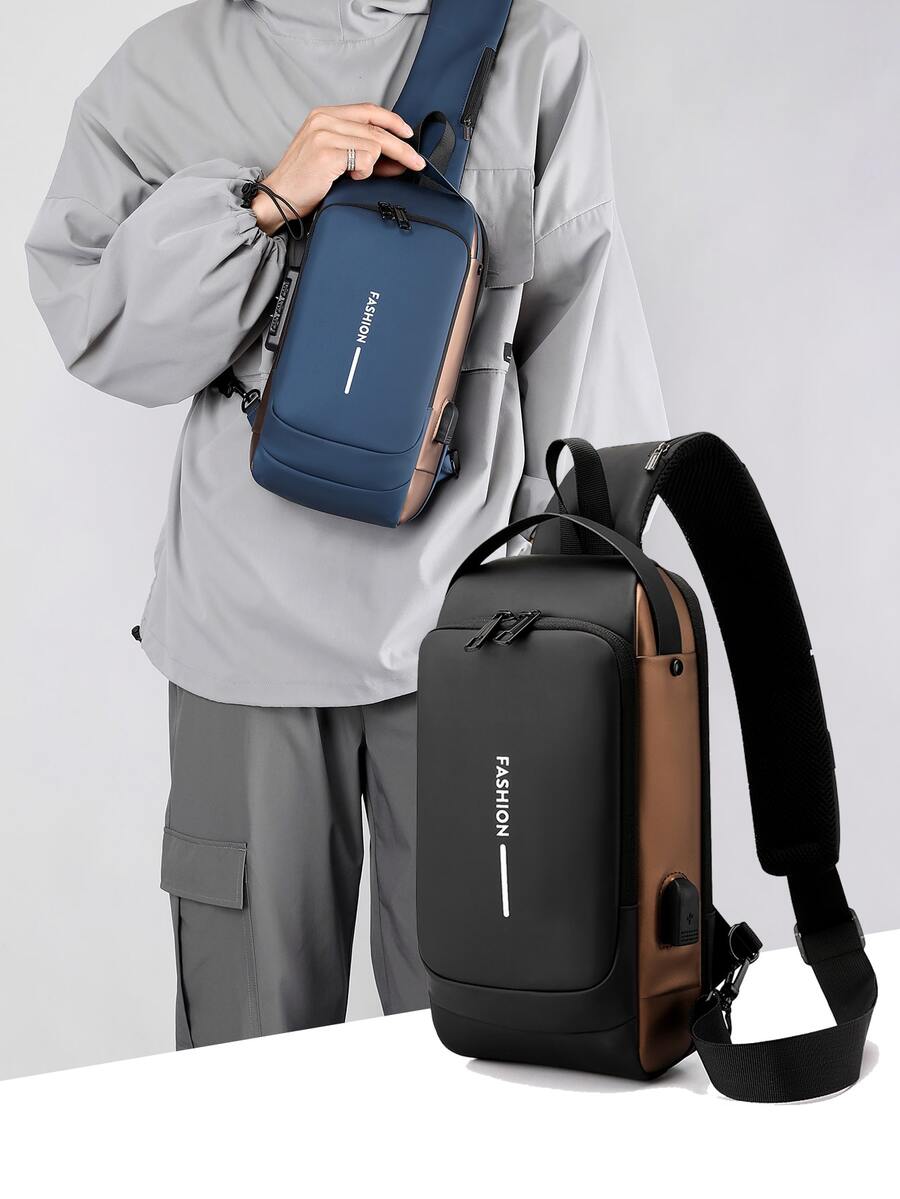 Contrast Color Nylon Material Casual Business Chest Bag - Black - View 1