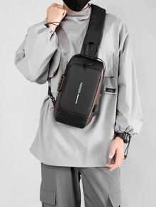 Contrast Color Nylon Material Casual Business Chest Bag - Black - View 8