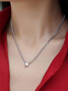 925純銀1克拉莫桑石項鍊適合男女情侶 - 銀色 - 查看 6