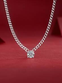 925純銀1克拉莫桑石項鍊適合男女情侶 - 銀色 - 查看 3