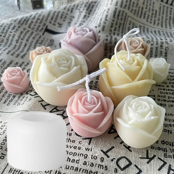 1 pezzo Stampo a forma di rosa per candela profumata, decorazione fatta a mano, decorazione in gesso, stampo in silicone