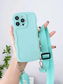 Ốp điện thoại màu trơn, viền lượn sóng, kèm dây đeo. - Màu xanh Bạc hà - Xem 2