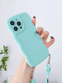 Ốp điện thoại màu trơn, viền lượn sóng, kèm dây đeo. - Màu xanh Bạc hà - Xem 3