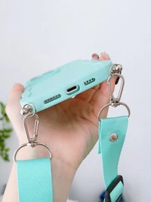 Ốp điện thoại màu trơn, viền lượn sóng, kèm dây đeo. - Màu xanh Bạc hà - Xem 4