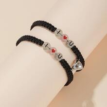 2入組/套雙心磁扣夜光字母細節情侶手環 - 彩色 - 查看 1