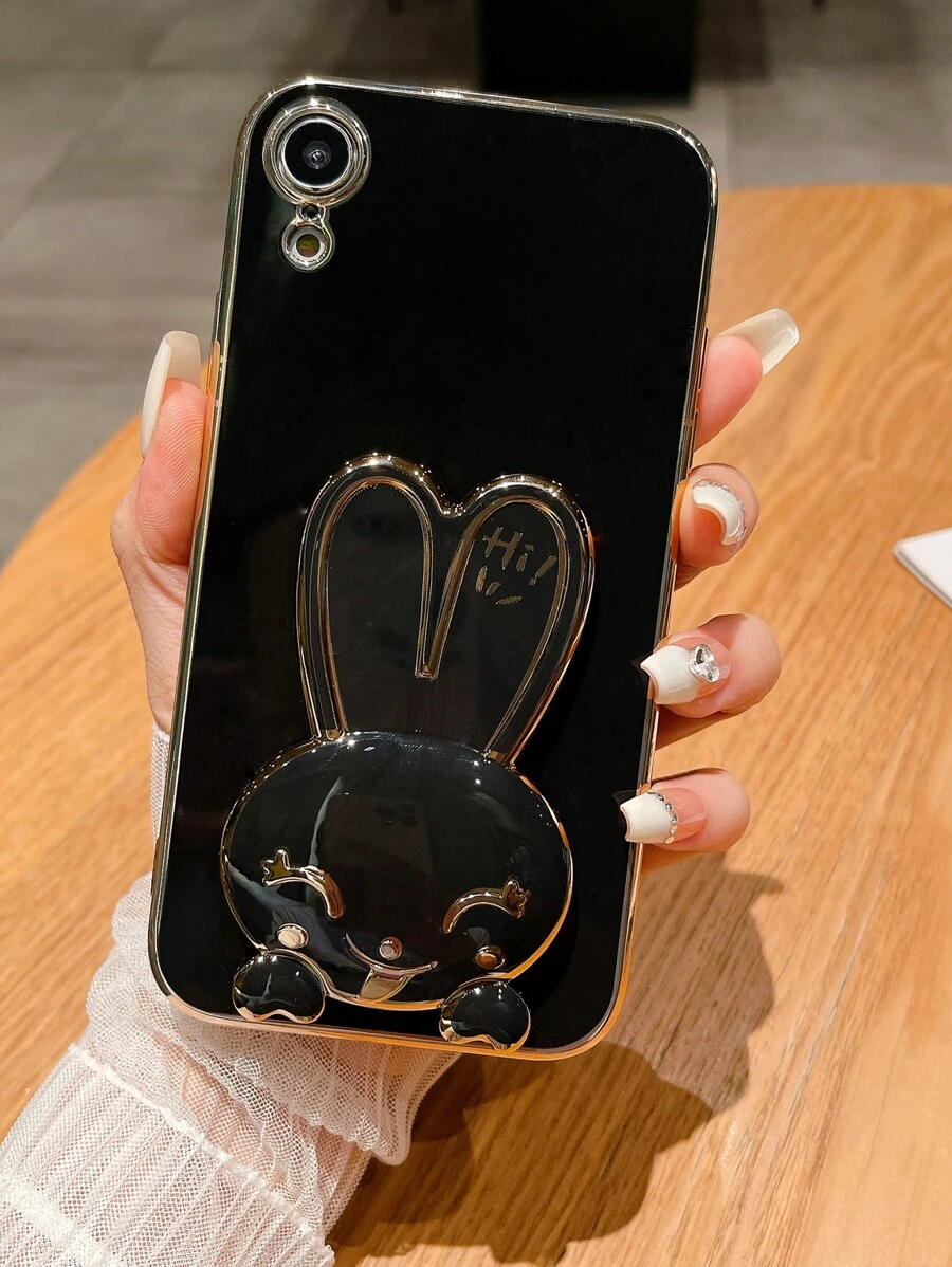 Ốp điện thoại hình thỏ với thiết kế cầm nắm nổi bật, phiên bản quốc tế, không phải phiên bản nội địa. - màu đen - Xem 1