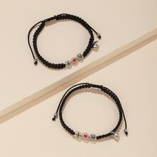 2入組/套雙心磁扣夜光字母細節情侶手環 - 彩色 - 查看 4