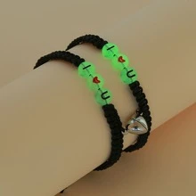 2入組/套雙心磁扣夜光字母細節情侶手環 - 彩色 - 查看 2