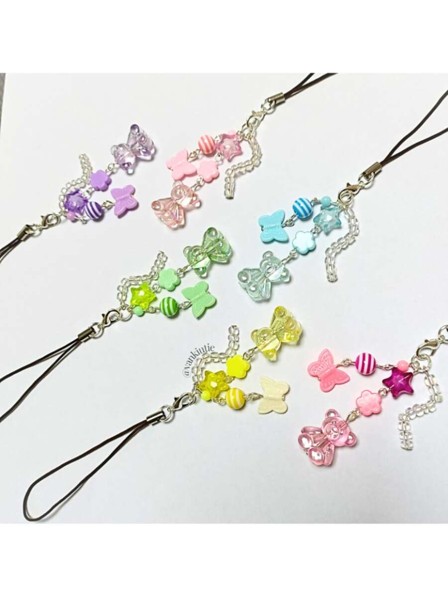 Colgantes para celular con diseño colores pastel con osito - Lila Púrpura - Ver 1