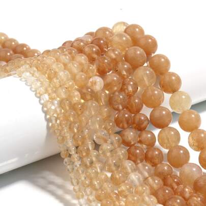 1串天然黄色石英晶体珠，圆形，4/6/8/10/12毫米，适合珠宝制作、DIY手链